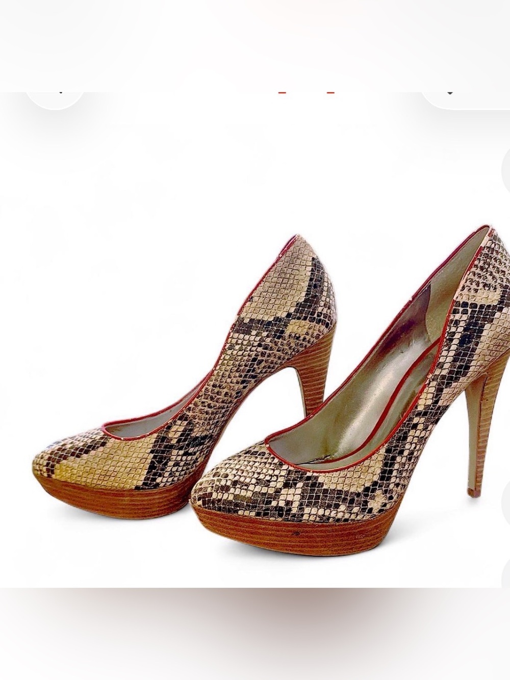 GUESS Snake-Print Platform Pumps with Red Trim